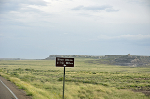 sign: approaching Blue mesa